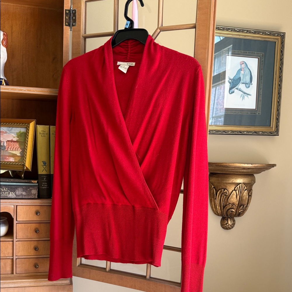 Red Wrap-Front Women's Sweater -  Elegant Lightweight Knit